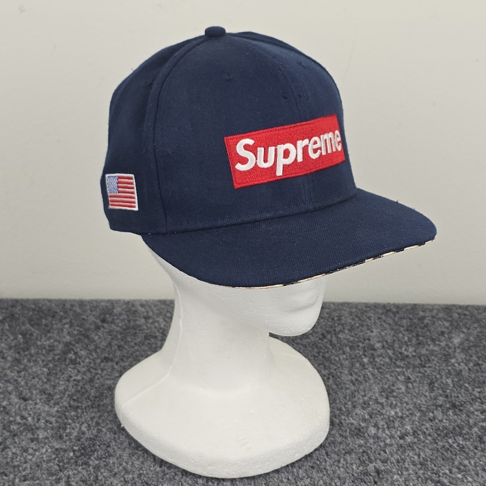Supreme Navy Box Logo Leopard Brim USA Flag Snapback Hat World Famous Cap